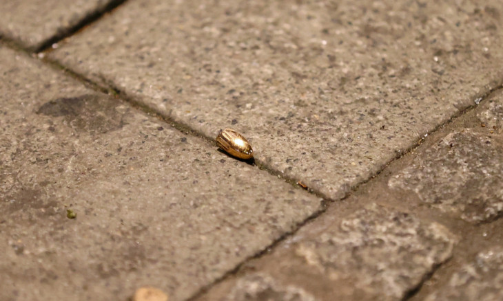 A bullet is seen on the ground after a shooting in Hanau near Frankfurt