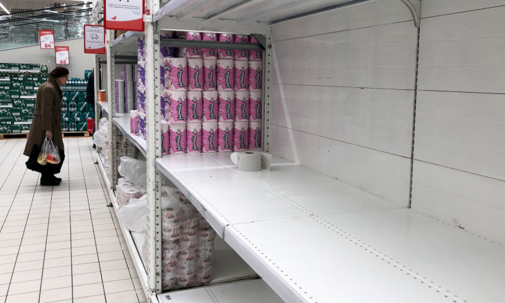 A view shows empty shelves in a supermarket in Moscow