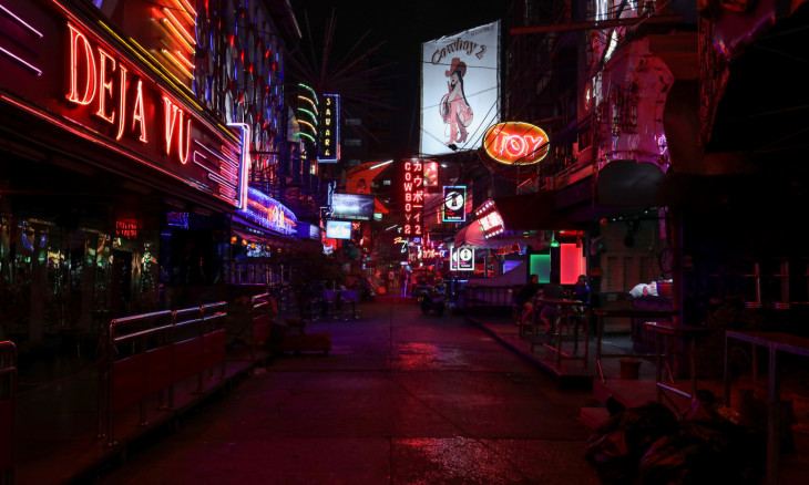 NIght clubs and go-go bars street Soi Cowboy is seen empty after Thai government ordered the closure of cinemas, bars and other entertainment facilities as part of a raft of measures intended to control the spread of the coronavirus outbreak in Bangkok