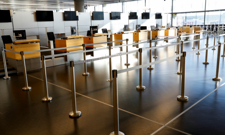 Empty check-in counters are seen at Vienna's airport in Schwechat