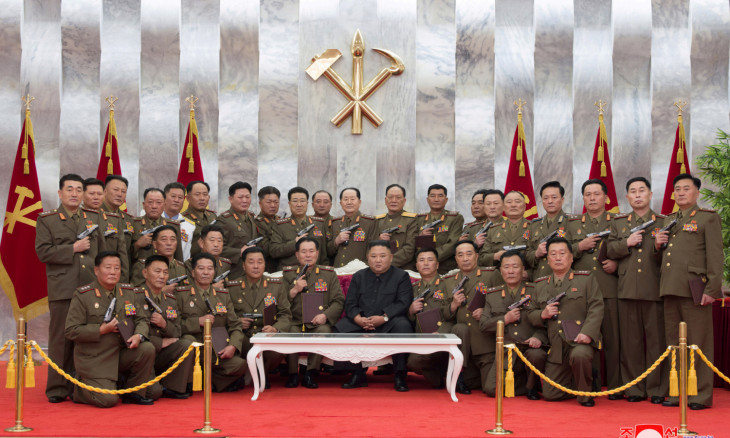 North Korean leader Kim Jong Un poses for a photograph after conferring "Paektusan" 