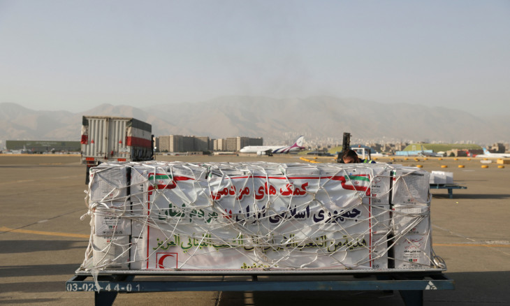 Packages of humanitarian aid with Iran's Red Cresent Logo 