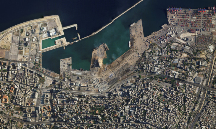 A satellite image provided by Planet Labs shows the port of Beirut,
