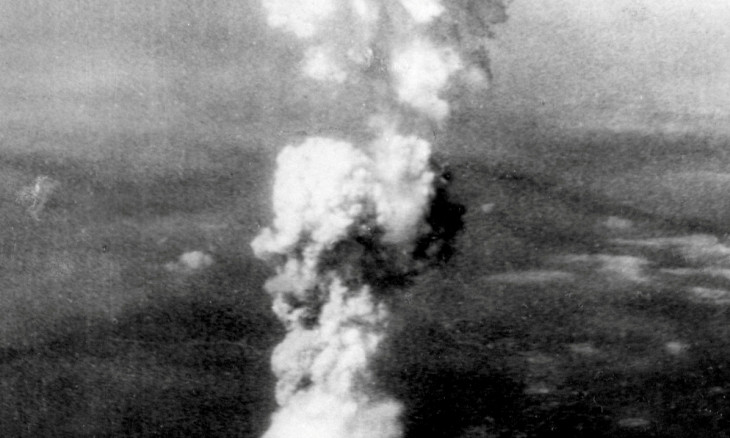 Smoke billows 20,000 feet (6,100 metres) after an atomic bomb codenamed "Little Boy" exploded