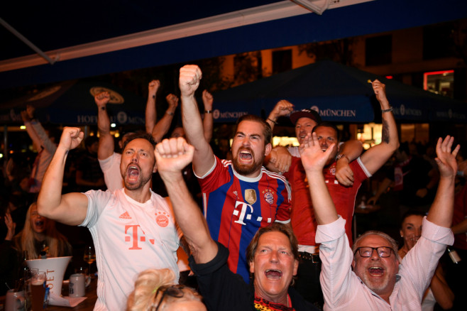 Bayern Munich fans celebrate their first goal