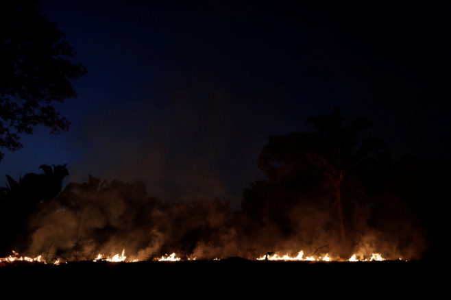 A tract of the Amazon jungle burns