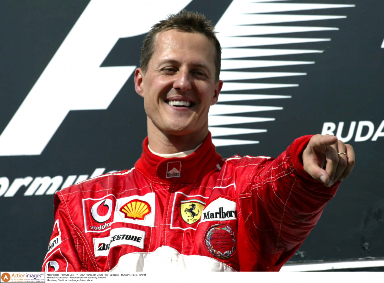 File Photo Michael Schumacher Ferrari Celebrates Winnning The Race 