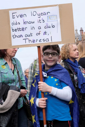 EU supporters participates in the 'People's Vote' march in central London