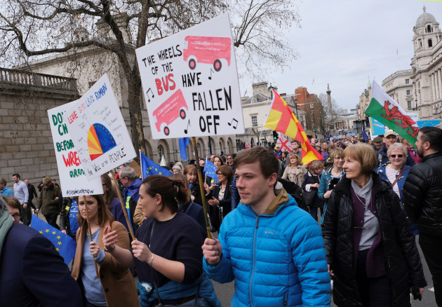 EU supporters participate in the 'People's Vote' march in central London