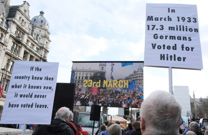 EU supporters participate in the 'People's Vote' march in central London