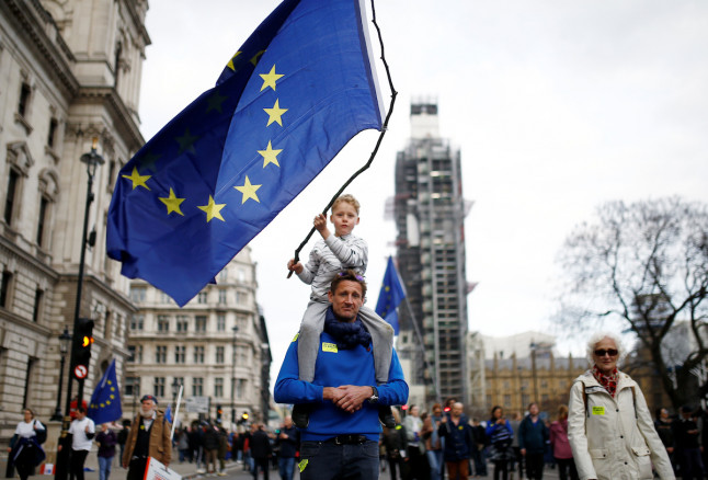 EU supporters participate in the 'People's Vote' march in central London