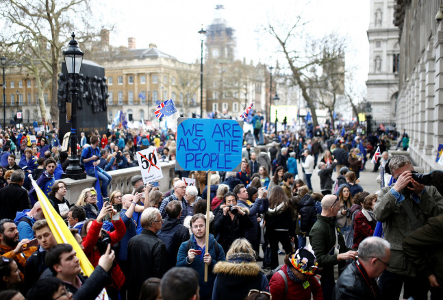 EU supporters participate in the 'People's Vote' march in central London