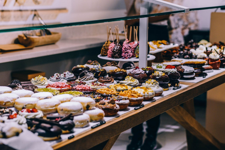 Donuts nad bagel display. 