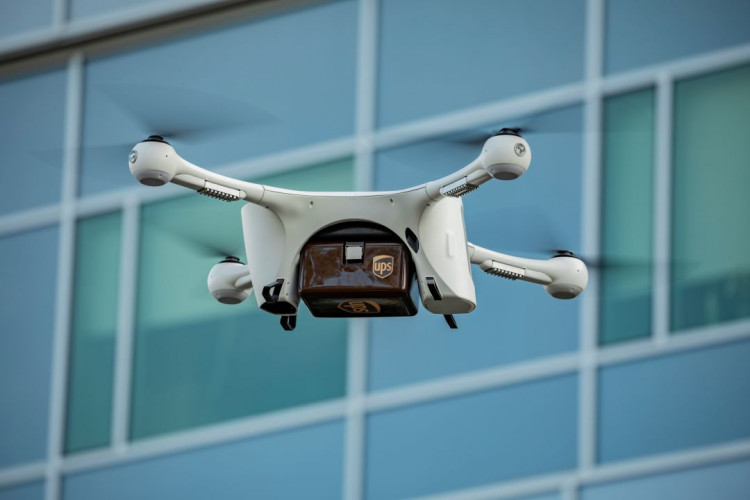 A UPS drone makes a Flight Forward medical delivery on WakeMed Health & Hospitals' main campus in Raleigh