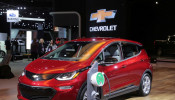  A 2019 Chevrolet Bolt plug-in electric vehicle is displayed at the North American International Auto Show in Detroit, Michigan