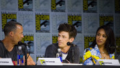 Tom Cavanagh, Grant Gustin and Candice Patton speaking at the 2017 San Diego Comic Con International, for 