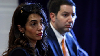 Amal Clooney attends a news conference during an event about corruption in Africa, in London, Britain September 19, 2019. 