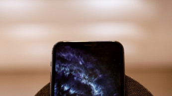 An iPhone 11 Pro is displayed during the preview of the redesigned and reimagined Apple Fifth Avenue store in New York
