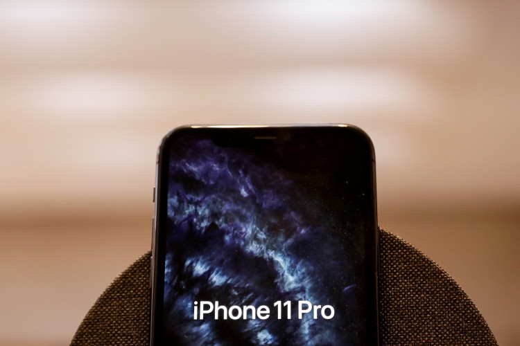 An iPhone 11 Pro is displayed during the preview of the redesigned and reimagined Apple Fifth Avenue store in New York