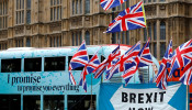 A passenger bus passes a pro-Brexit demonstration in Westminster, London, Britain, September 30, 2019. 