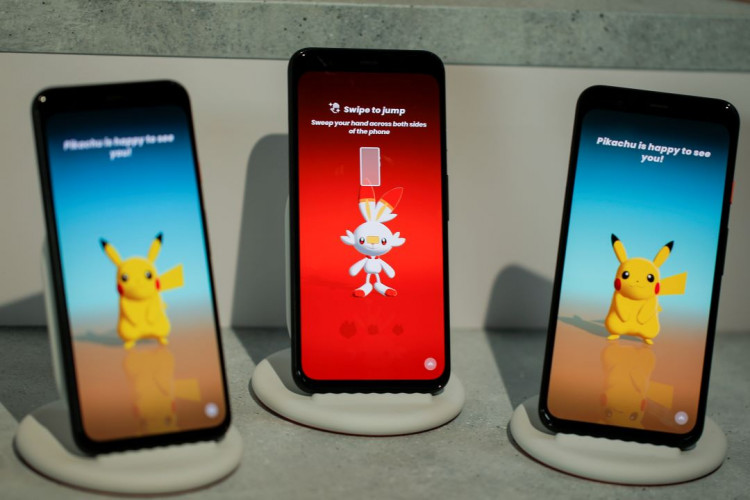 The new Google Pixel 4 smartphones are displayed during a Google launch event in New York