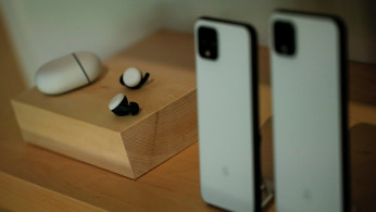 The new Google Pixel 4 smartphone and accessories are displayed during a Google launch event in New York