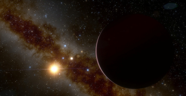 Artistic impression of the gas giant planet GJ 3512b orbiting its red dwarf host star