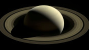 A NASA image of Saturn and its main rings from a distance