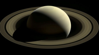 A NASA image of Saturn and its main rings from a distance
