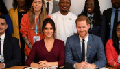 Britain's Meghan, the Duchess of Sussex, and Prince Harry, Duke of Sussex, attend a roundtable discussion with The Queen's Commonwealth Trust (QCT) and One Young World at Windsor Castle, Windsor