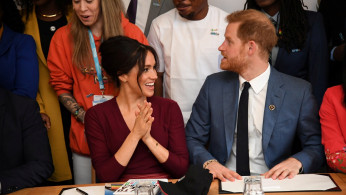 Britain's Meghan, the Duchess of Sussex, and Prince Harry, Duke of Sussex, attend a roundtable discussion with The Queen's Commonwealth Trust (QCT) and One Young World at Windsor Castle, Windsor
