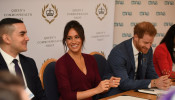 Britain's Meghan, the Duchess of Sussex, and Prince Harry, Duke of Sussex, attend a roundtable discussion on gender equality with The Queen's Commonwealth Trust (QCT) and One Young World at Windsor Castle