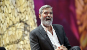 U.S. actor and director George Clooney speaks during the Nordic Business Forum in Helsinki