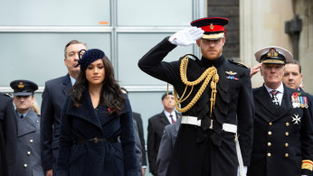 Britain's Prince Harry and Meghan, Duchess of Sussex visit the 91st Field of Remembrance in London