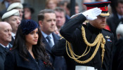 Britain's Prince Harry and Meghan, Duchess of Sussex, visit the Field of Remembrance at Westminster Abbey in London