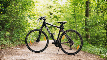 Black and white hardtail bike.