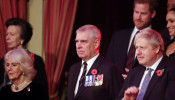 Britain's Camilla, Duchess of Cornwall, Prince Andrew and Prime Minister, Boris Johnson, attend the Festival of Remembrance in London