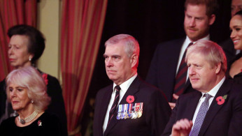 Britain's Camilla, Duchess of Cornwall, Prince Andrew and Prime Minister, Boris Johnson, attend the Festival of Remembrance in London