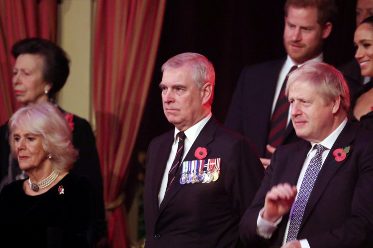 Britain's Camilla, Duchess of Cornwall, Prince Andrew and Prime Minister, Boris Johnson, attend the Festival of Remembrance in London