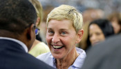 FILE PHOTO: Oct 6, 2019; Arlington, TX, USA; Talk show host Ellen DeGeneres on the field before the game between the Green Bay Packers and the Dallas Cowboys at AT&T Stadium. 