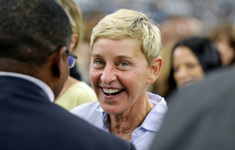 FILE PHOTO: Oct 6, 2019; Arlington, TX, USA; Talk show host Ellen DeGeneres on the field before the game between the Green Bay Packers and the Dallas Cowboys at AT&T Stadium. 
