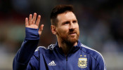 Argentina's Lionel Messi during the warm up before the match 