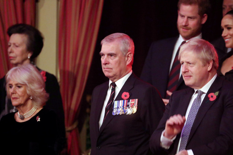 FILE PHOTO: Britain's Camilla, Duchess of Cornwall, Prince Andrew and Prime Minister, Boris Johnson, attend the Festival of Remembrance in London