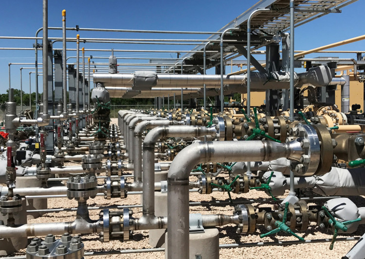 Equipment used to process carbon dioxide, crude oil and water is seen at an Occidental Petroleum Corp enhanced oil recovery project in Hobbs