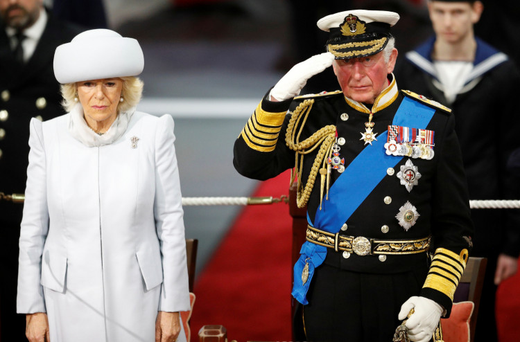 Britain's Prince Charles and Camilla, Duchess of Cornwall, attend the official commissioning ceremony of HMS Prince of Wales, in Portsmouth, Britain December 10, 2019. REUTERS/Peter Nicholls/Pool