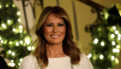 U.S. First Lady Melania Trump smiles at the Congressional Ball in the Grand Foyer of the White House in Washington