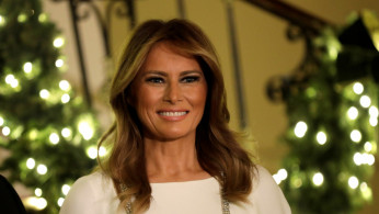 U.S. First Lady Melania Trump smiles at the Congressional Ball in the Grand Foyer of the White House in Washington