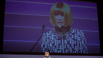 Editor-in-chief of Vogue Anna Wintour delivers a speech during the Vogue 