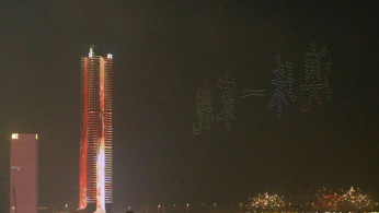 Drones fly in the shape of Chinese characters
