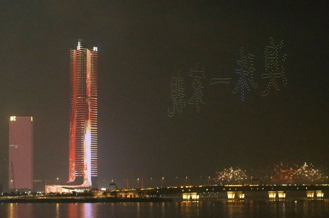 Drones fly in the shape of Chinese characters